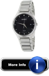 Programs Seiko Mens Solar SNE241 Silver StainlessSteel Quartz Watch with Black Dial